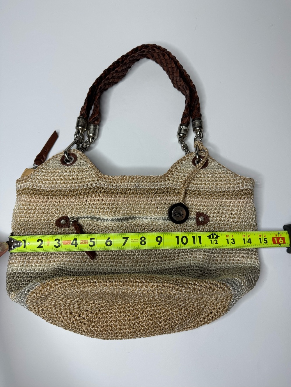 The Sak Indio Crochet Hobo Bag Neutral Stripe Knit Shoulder Purse - Picture 5 of 9